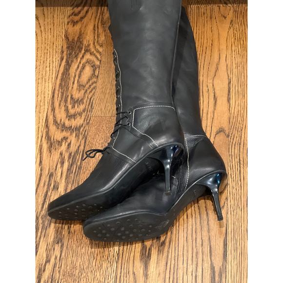 DKNY Women’s Lace‎ Up Side Zip Leather Stiletto Heeled High Boots Size 6.5 Black - Picture 5 of 7